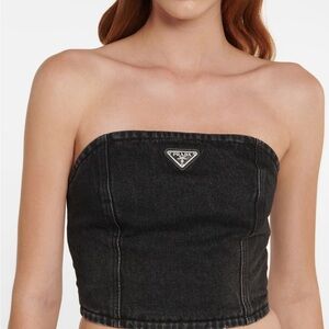 Prada Black Strapless Denim Bandeau Top